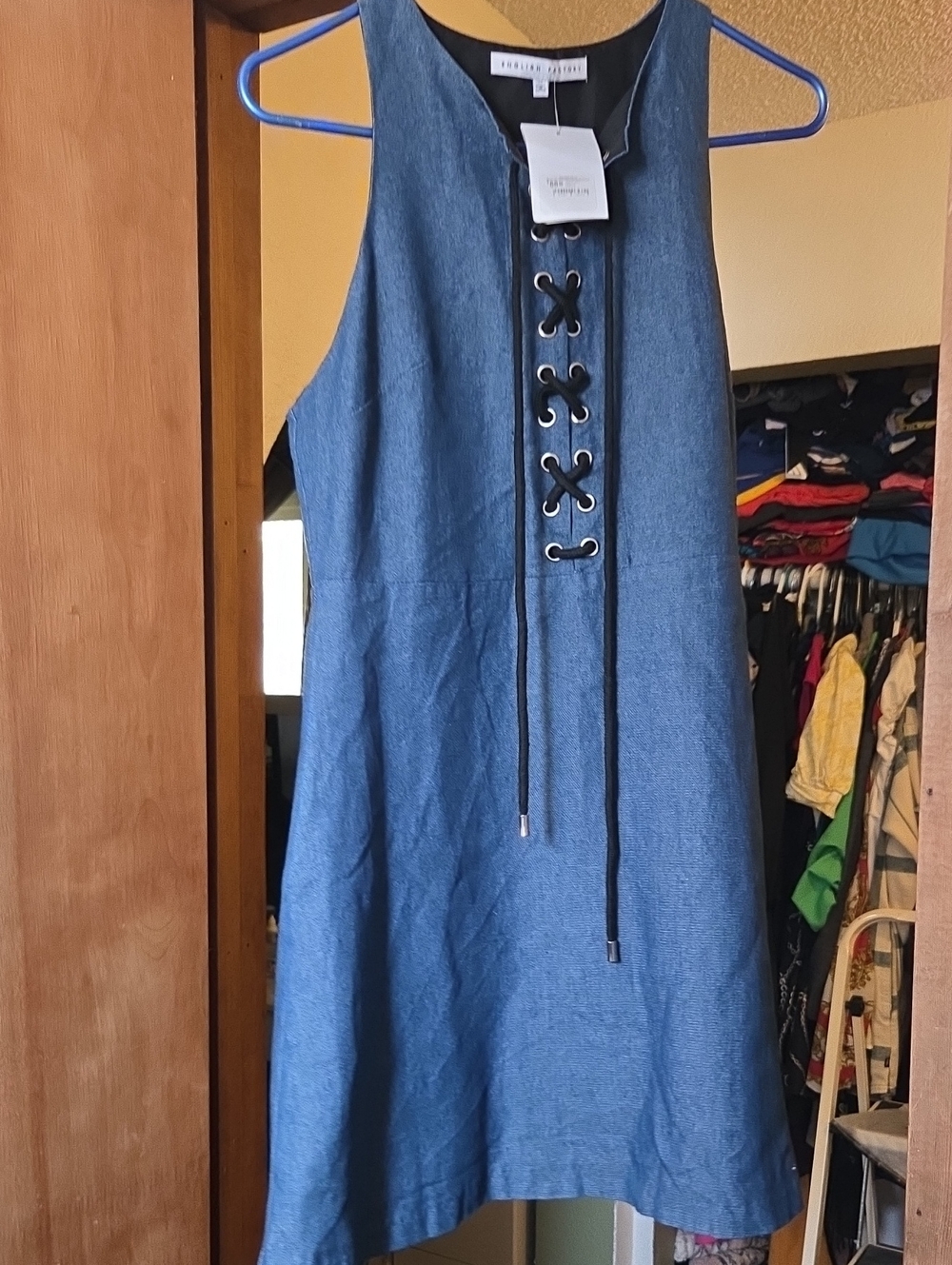 English Factory Denim Lace-Up Mini Dress